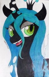 Size: 2656x4180 | Tagged: safe, artist:martu-rw, queen chrysalis, changeling, changeling queen, g4, female, solo, traditional art