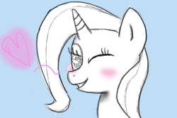Size: 900x600 | Tagged: safe, artist:asksketchponies, trixie, pony, unicorn, g4, blushing, female, heart, mare, solo, wink