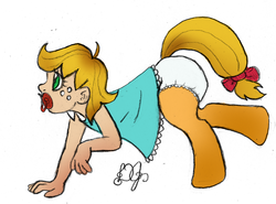 Size: 1500x1110 | Tagged: safe, artist:dj-black-n-white, oc, oc only, oc:cinnamon cider, satyr, baby, colored, daughter, diaper, female, filly, foal, offspring, parent:applejack, solo