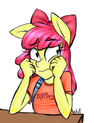 Size: 345x452 | Tagged: safe, artist:blup-chan, apple bloom, earth pony, anthro, g4, ambiguous facial structure, female, simple background, solo, transparent background