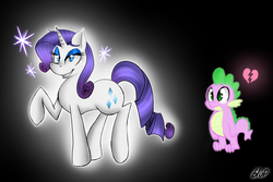 Size: 1075x716 | Tagged: safe, artist:blup-chan, rarity, spike, g4, black background, duo, heart, heartbreak, simple background