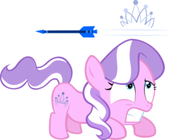 Size: 1018x818 | Tagged: safe, artist:magerblutooth, diamond tiara, g4, arrow, dodge, ducking, female, gritted teeth, scared, simple background, solo, transparent background, wide eyes