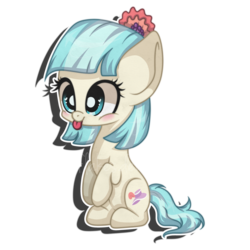 Size: 3856x3856 | Tagged: dead source, safe, artist:pastelflakes, coco pommel, earth pony, pony, g4, :p, blushing, cocobetes, cute, female, heart eyes, high res, simple background, sitting, smiling, solo, tongue out, transparent background, watermark, wingding eyes