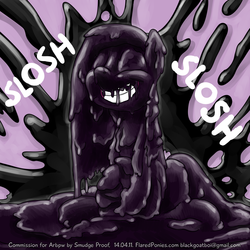 Size: 1000x1000 | Tagged: safe, artist:smudge proof, pinkie pie, goo, g4, commission, eyes closed, female, gloop, grin, happy, messy, pinkamena diane pie, sitting, slosh, smiling, solo