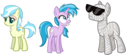 Size: 4536x2016 | Tagged: safe, artist:thecheeseburger, air way, cloudy rains, cultivar, pearly whites, g4, leap of faith, background pony, braces, injured, mummy, orthodontic headgear, simple background, transparent background