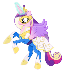 Size: 7520x8540 | Tagged: safe, artist:90sigma, princess cadance, alicorn, pony, g4, absurd resolution, clothes, costume, female, glowing horn, horn, magic, mare, mask, power ponies oc, rearing, simple background, solo, transparent background, vector