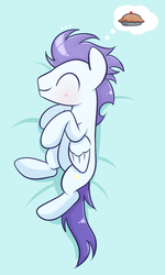 Size: 780x1300 | Tagged: safe, artist:joycall6, soarin', g4, blushing, cute, dream, male, old cutie mark, pie, sleeping, soarinbetes, solo, that pony sure does love pies