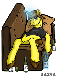 Size: 945x1255 | Tagged: safe, artist:razya, oc, oc only, pony, unicorn, alcohol, couch, solo