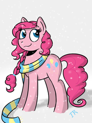 Size: 720x960 | Tagged: safe, artist:when-we-say-goodbye, pinkie pie, g4, clothes, female, scarf, snow, snowfall, solo