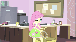 Size: 576x324 | Tagged: safe, screencap, fluttershy, hamster, equestria girls, g4, hamstocalypse now, my little pony equestria girls: rainbow rocks, animated, boots, clothes, cute, female, musical instrument, open mouth, printer, shoes, smiling, socks, solo, tambourine