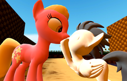 Size: 1600x1024 | Tagged: safe, artist:viranimation, lily, lily valley, rumble, earth pony, pegasus, pony, g4, 3d, colt, crack shipping, crossover, female, foal, gmod, green hill zone, kiss on the lips, kissing, love, male, mare, rumbly, shipping, sonic the hedgehog (series), straight, straight shota, surprise kiss
