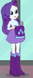 Size: 192x450 | Tagged: safe, screencap, rarity, equestria girls, g4, hamstocalypse now, my little pony equestria girls: rainbow rocks, animated, backpack, boots, bouncing, bracelet, clothes, cute, dancing, dancity, female, gem, gif, happy, headbob, high heel boots, jewelry, open mouth, raribetes, skirt, smiling, solo