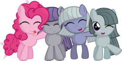 Size: 5938x3000 | Tagged: safe, artist:godoffury, limestone pie, marble pie, maud pie, pinkie pie, g4, cute, diapinkes, filly, foal, limabetes, marblebetes, maudabetes, pie sisters, simple background, smiling, transparent background, vector, when she smiles
