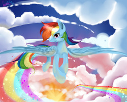 Size: 2000x1600 | Tagged: safe, artist:moeru789, rainbow dash, g4, cloud, cloudy, female, flying, rainbow trail, solo