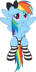 Size: 1500x3000 | Tagged: safe, artist:leopurofriki, rainbow dash, g4, bow, clothes, female, frilly underwear, panties, simple background, socks, solo, striped socks, striped underwear, thigh highs, transparent background, underwear