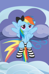 Size: 2000x3000 | Tagged: safe, artist:leopurofriki, rainbow dash, g4, clothes, female, high res, socks, solo, thigh highs