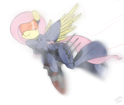 Size: 1316x1112 | Tagged: safe, artist:sandwich-anomaly, fluttershy, anthro, unguligrade anthro, g4, armor, bomb, bomber, brotherhood of nod, command and conquer, crossover, female, hmd, powered exoskeleton, solo, stealth suit, tiberium wars