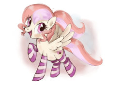 Size: 1048x762 | Tagged: safe, artist:kyle23emma, oc, oc only, oc:cuddle bug, pegasus, pony, clothes, socks, solo, striped socks