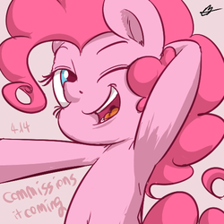 Size: 500x500 | Tagged: safe, artist:kyodashiro, pinkie pie, earth pony, pony, semi-anthro, g4, female, smiling, solo, wink