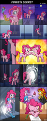 Size: 1010x2600 | Tagged: safe, artist:uotapo, applejack, pinkie pie, rainbow dash, sunset shimmer, human, pony, equestria girls, g4, butt, comic, crystal empire, cupcake, cute, diapinkes, drool, equestria girls ponified, eyes closed, hilarious in hindsight, hoofbump, human ponidox, human pony pinkie pie, magic mirror, mirror, plot, ponified, pronking, self ponidox, shimmerbetes, sleeping, smiling