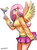 Size: 500x676 | Tagged: safe, artist:racoonsan, fluttershy, bird, human, g4, blushing, clothes, female, humanized, miniskirt, simple background, skirt, solo, spread wings, sweater, sweatershy, white background, winged humanization, wings