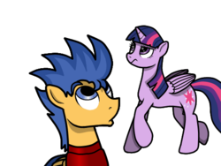 Size: 500x375 | Tagged: safe, artist:flashsentrysartwork, flash sentry, twilight sparkle, alicorn, pony, g4, clothes, coat, female, looking up, male, mare, simple background, stallion, twilight sparkle (alicorn)