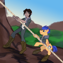 Size: 2888x2911 | Tagged: safe, artist:jopale-opal, flash sentry, g4, climbing, high res, lance, mountain, rope