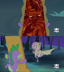 Size: 1088x1220 | Tagged: safe, fluttershy, spike, bat pony, pony, bats!, g4, my little pony: friendship is magic, exploitable meme, flutterbat, flutterbat's mirror, jojo's bizarre adventure, meme, mirror, race swap, stand, the hanged man