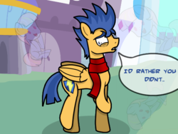 Size: 500x375 | Tagged: dead source, safe, artist:flashsentrysartwork, flash sentry, oc, pegasus, pony, g4, clothes, embarrassed, male, nervous, scarf, speech bubble, stallion