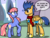 Size: 500x375 | Tagged: dead source, safe, artist:flashsentrysartwork, flash sentry, oc, pegasus, pony, g4, armor, clothes, confused, duo, eye contact, male, open mouth, question mark, raised hoof, scarf, stallion, tumblr, wide eyes