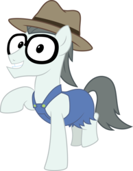 Size: 6000x7718 | Tagged: safe, artist:clashwolf3, silver shill, earth pony, pony, g4, leap of faith, absurd resolution, glasses, hat, male, overalls, raised hoof, simple background, smiling, solo, stallion, transparent background, vector