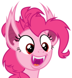 Size: 5600x6000 | Tagged: safe, artist:magister39, pinkie pie, bat pony, pony, vampire, bats!, g4, absurd resolution, bat ponified, fangs, female, pinkiebat, race swap, simple background, solo, transparent background, vector
