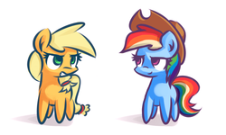 Size: 1492x894 | Tagged: safe, artist:shovrike, applejack, rainbow dash, g4, applejack's hat, hat