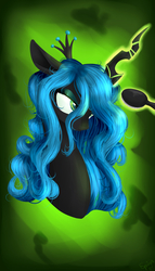 Size: 2000x3500 | Tagged: dead source, safe, artist:alicjaspring, queen chrysalis, changeling, changeling queen, g4, brushie, brushing, female, hairbrush, high res, solo