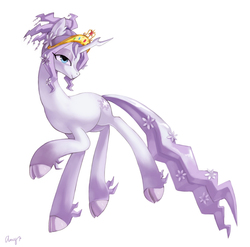 Size: 1000x988 | Tagged: safe, artist:amy30535, tree of harmony, oc, oc only, oc:harmony (heilos), classical unicorn, pony, bedroom eyes, big crown thingy, cloven hooves, flower, flower in hair, horn, leonine tail, long tail, looking at you, ponified, raised hoof, smiling, solo, unshorn fetlocks