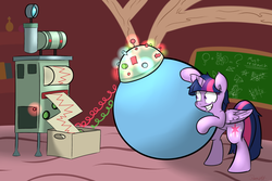 Size: 3000x2000 | Tagged: safe, artist:ramott, twilight sparkle, alicorn, pony, g4, balloon, female, high res, mare, science, solo, that pony sure does love balloons, twilight sparkle (alicorn), wat