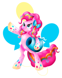 Size: 900x1136 | Tagged: safe, artist:allocen, pinkie pie, earth pony, pony, g4, season 4, twilight's kingdom, bipedal, female, party cannon, rainbow power, simple background, solo, transparent background