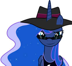 Size: 1024x942 | Tagged: safe, princess luna, g4, female, hat, simple background, solo, sun hat, sunglasses