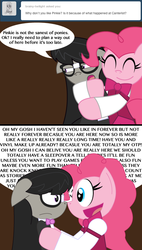 Size: 500x881 | Tagged: safe, artist:sonic-chaos, octavia melody, pinkie pie, four string samurai, g4, ask, clothes, glasses, suit, tumblr