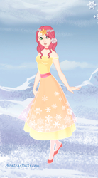 Size: 370x670 | Tagged: safe, artist:crystalstoneglow, fluttershy, human, g4, clothes, dress, female, flower, flower in hair, humanized, solo