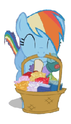 Size: 170x296 | Tagged: safe, edit, screencap, rainbow dash, pegasus, pony, g4, griffon the brush off, adorable face, animated, background removed, basket, cute, dashabetes, eyes closed, female, flower, galloping, gif, hnnng, mare, mouth hold, running, simple background, smiling, solo, transparent background, weapons-grade cute