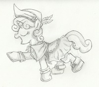 Size: 200x176 | Tagged: safe, artist:arkand, sweetie belle, g4, bard, female, lowres, monochrome, sketch, solo, traditional art