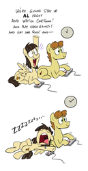 Size: 989x1920 | Tagged: safe, artist:sibsy, mandopony, wild fire, g4, clock, comic, controller, dialogue, drool, female, male, night, ship:mandofire, shipping, sleeping, straight, tumblr, video game, you tried, zzz