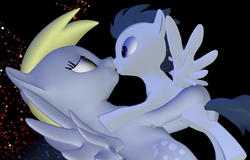 Size: 1600x1024 | Tagged: safe, artist:viranimation, derpy hooves, rumble, pegasus, pony, g4, 3d, cute, derp, derpumble, female, gmod, kiss on the lips, kissing, male, mare, shipping, straight, straight shota