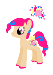 Size: 640x900 | Tagged: safe, artist:mlploverandsoniclover, oc, oc only, oc:confetti heart, earth pony, pony, bow, cutie mark, earth pony oc, female, filly, hairclip, simple background, solo, white background