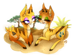 Size: 2592x1936 | Tagged: safe, artist:grandifloru, oc, oc only, oc:dust runner, oc:mist chaser, duo, gazelle pony, simple background, transparent background