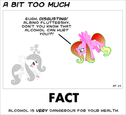 Size: 1505x1374 | Tagged: safe, artist:albinofluttershy, fluttershy, oc, oc:albino fluttershy, pegasus, pony, g4, alcohol, comic, female, mare, old art, op is a duck, op is trying to start shit, public service announcement, tongue out