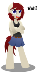 Size: 1020x1915 | Tagged: safe, artist:jade meteor, oc, oc only, oc:wehpon, semi-anthro, arm hooves, clothes, skirt, solo, weh, wehpon