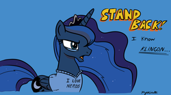 Size: 918x509 | Tagged: safe, artist:mysticolt, princess luna, gamer luna, g4, female, nerd, solo, star trek