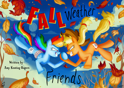 Size: 3508x2480 | Tagged: safe, artist:jowyb, applejack, rainbow dash, fall weather friends, g4, bound wings, high res, hoofwrestle, title card